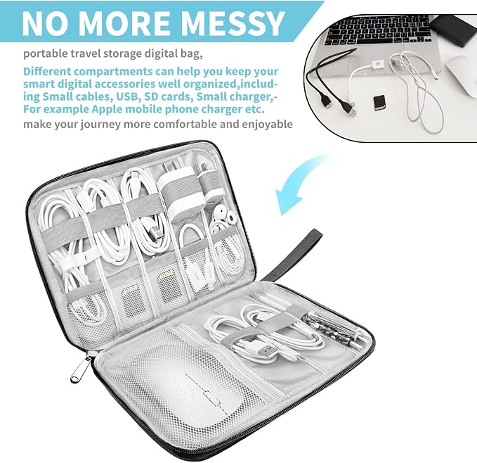 Lcsmaokin Electronics Organizer Travel Case,Electronic Accessories Storage Bag,Portable Waterproof Cable Organizer Bag,Travel Cord Organizer Bag for Small Charging Cord Storage,Cables,SD Card (Black) - Image 2