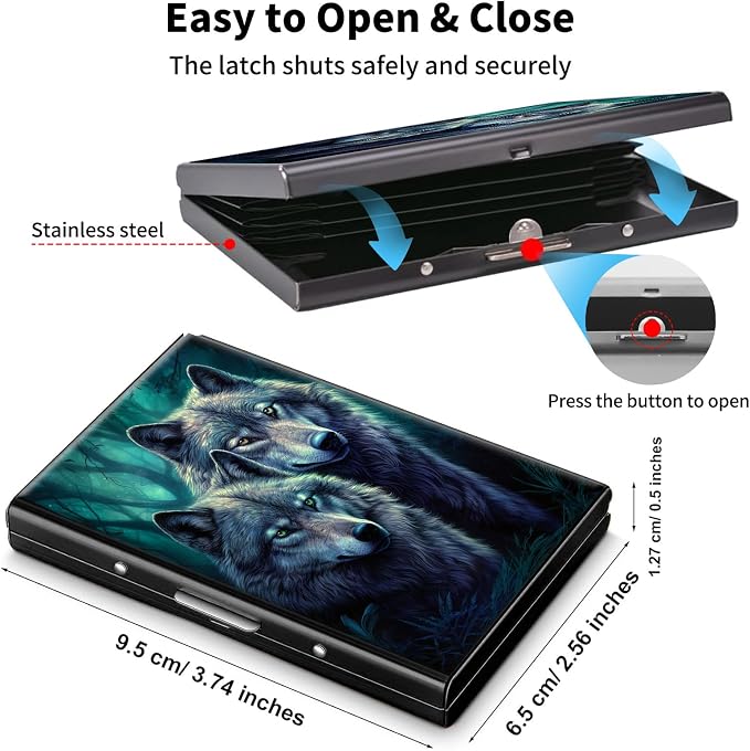 Metal Wallet,Credit Card Holder for Women Men,RFID Blocking Card Holder Wallet Mini Slim Aluminum Wallet ID Case Hard Card Case Business Card Holder Case,Wolf Forest - Image 5