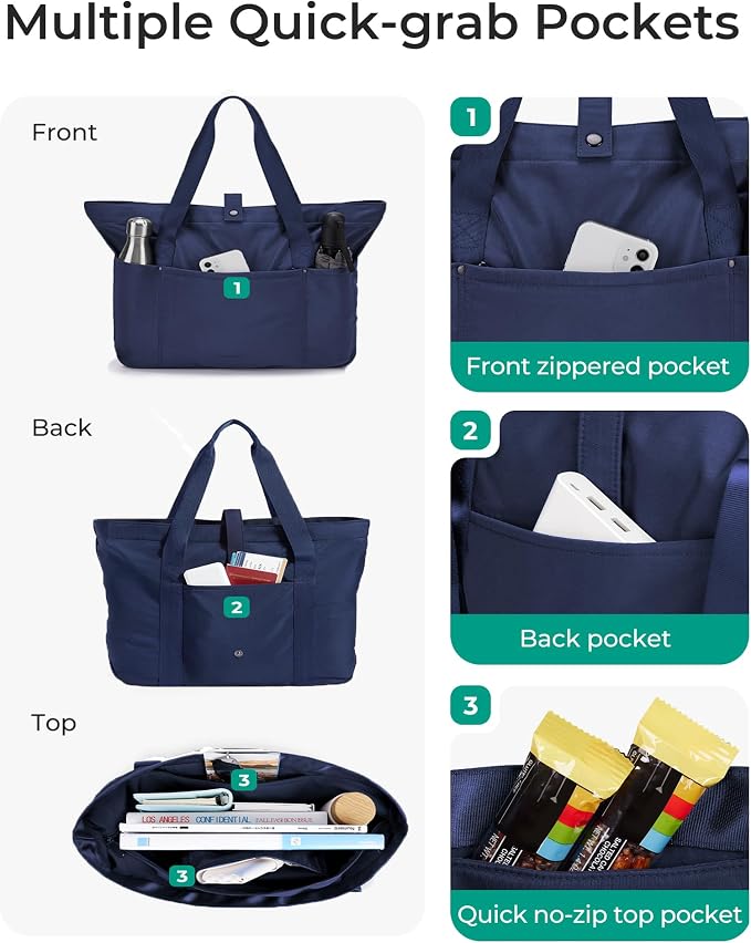 BAGSMART Tote Bag for Women, Foldable Tote Bag With Zipper Travel Shoulder Bag Handbag for Work - Image 5