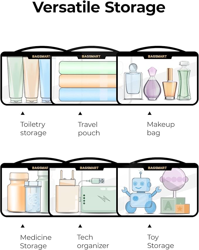 BAGSMART Clear Toiletry Bag for Travel, TSA Approved, 1-Pack, Khaki | Makeup Cosmetic Pouch Bag for Women, Quart Size Compliant Bag Organizer for Travel Essentials - Image 6