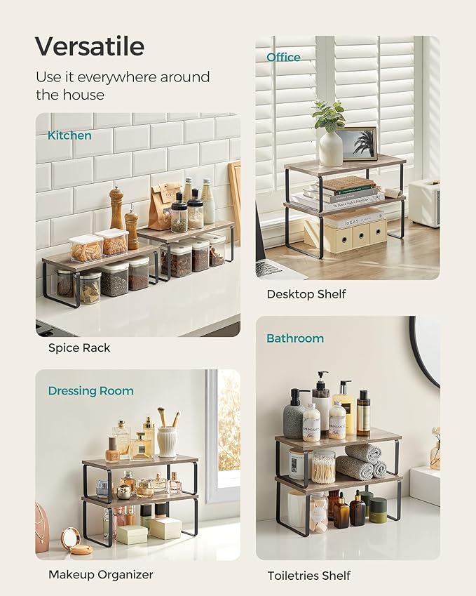 SONGMICS Cabinet Organizer Shelf, Set of 4 Spice Rack, Kitchen Storage | Wall-Mounted or Stand, Living Room, Balcony, Kitchen, 5.9 x 23.6 x 21.3 Inches, Light Bamboo, BAMBOU Collection UBCB13Y - Image 3