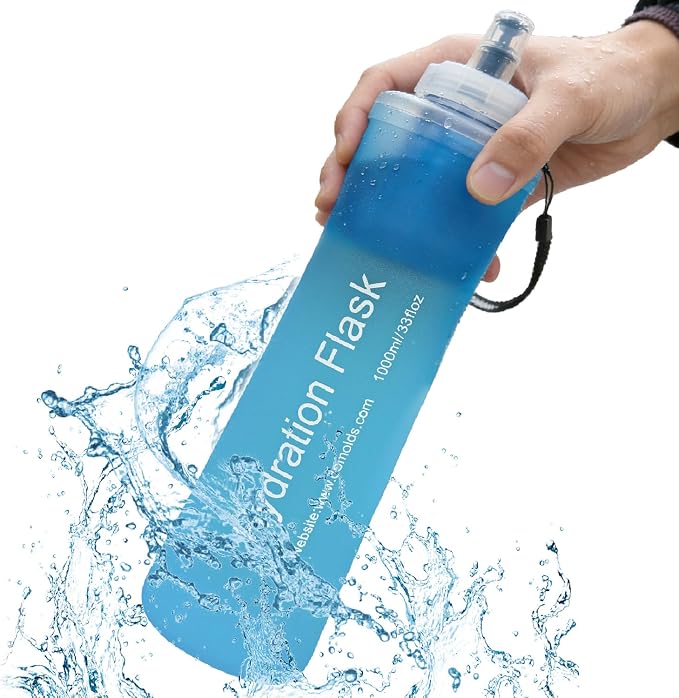 AXEN Collapsible Water Bottle with Filter for Hiking Travel, 1000ml Blue | Foldable Design, Lightweight Portable Filtered Water Bottle, Soft Hydration Flask for Trail Hiking Running Outdoors by AXEN