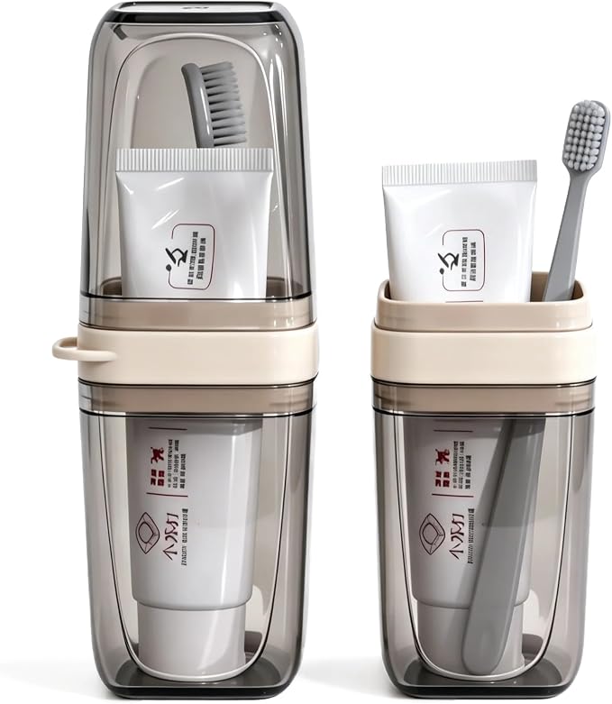 2-in-1 Travel Toothbrush and Toothpaste Case, Portable & Compact | Toothbrush Travel Case with 2 Mouthwash Cups, BPA-Free & Dustproof, Toothbrush Holder for Traveling Camping Dorm Bathroom by Quoarelic