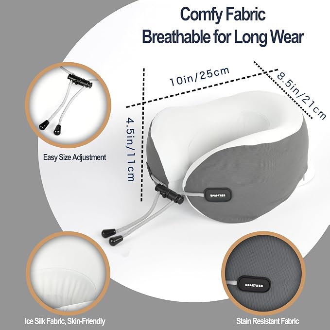 Travel Neck Pillow, Memory Foam Airplane Pillow for Long Flights | Pure memory foam, adjustable fit, washable velvet cover, eye mask, earplugs and carry case for flights, cars and office naps - Image 6