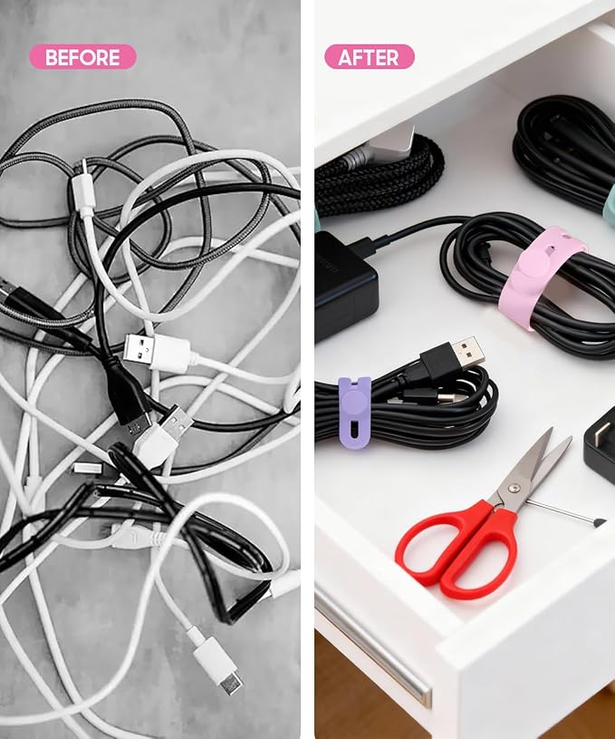 25Pack Silicone Cable Ties,Reusable Cord Organizer for Bundling Electrical Cords,Adjustable Data Cable Organizer Ties,High Elasticity Cable Straps for Home/Office/School/Travel(5 Colors) - Image 7