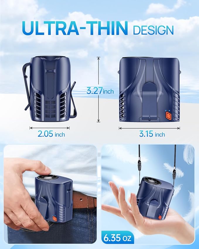 Portable Personal Waist Fan& Neck Fan, 14000RPM Brushless Motor, 40H Runtime Rechargeable, 6-Speed Quiet Operation, Clip-On Personal Body Cooling for Camping/Worksites/Outdoor - Image 4
