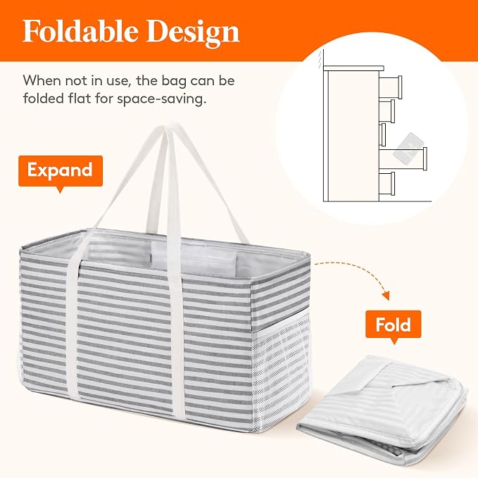 Lifewit Extra Large Tote Bag, Reusable Grocery Bags with Metal Wire Frame and Handles - Image 6