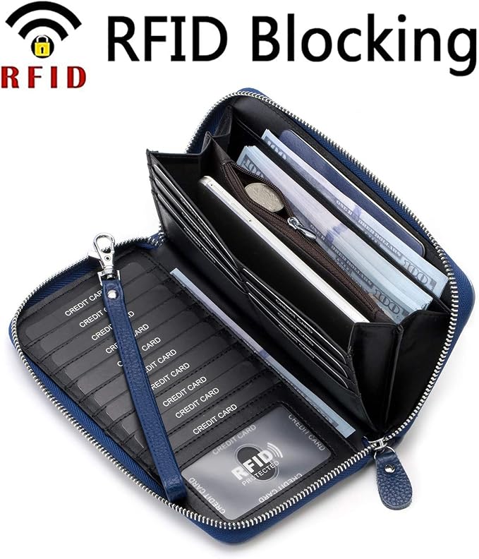 Moflycom Womens Wallet RFID Blocking Genuine Leather Multi Credit Card Large Capacity Zip Around Clutch Travel Purse Wristlet - Image 2