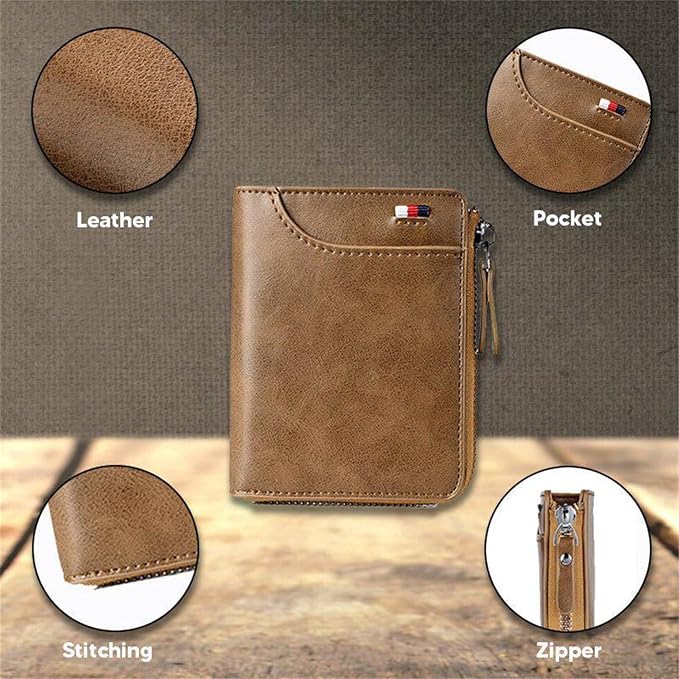 2023 New Multi-Functional RFID Blocking Waterproof Durable PU Leather Wallet, Large Capacity Zipper Wallets for Men Holds 1-14 Cards, Soft Slim Genuine Leather RFID Blocking Wallet Technology (BLACK) - Image 5