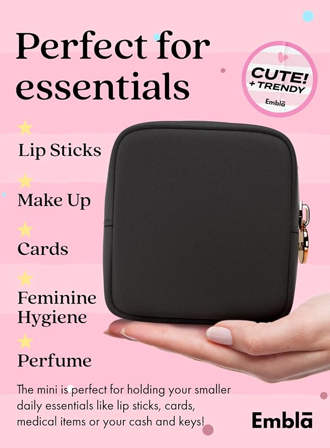 Embla Small Makeup Bag for Purse, Mini Waterproof Nylon Cosmetic Pouch, Durable and Lightweight Travel Toiletry Bag with Smooth Zipper, Black - Image 3