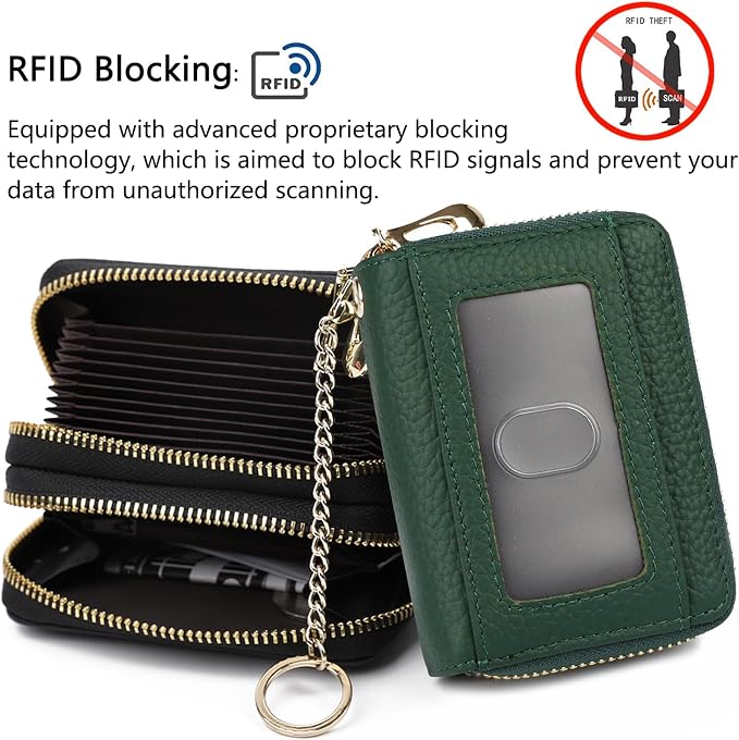 imeetu RFID Credit Card Holder, Small Card Wallet Women, Leather Card Case | Genuine Leather Women's Card & id Cases, Change Coin Purse with Zipper Keychain id Window, 20 Colors & 3 Styles, Daily, Gifts - Image 2