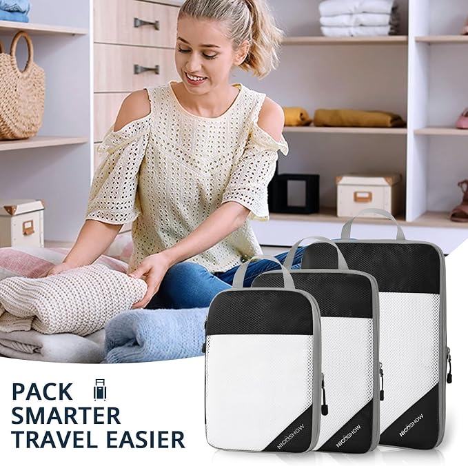 6 Set Compression Packing Cubes for Travel - Compressible, Lightweight, and Space-Saving Packing Cubes, Travel Essentials for Women, Black - Image 7