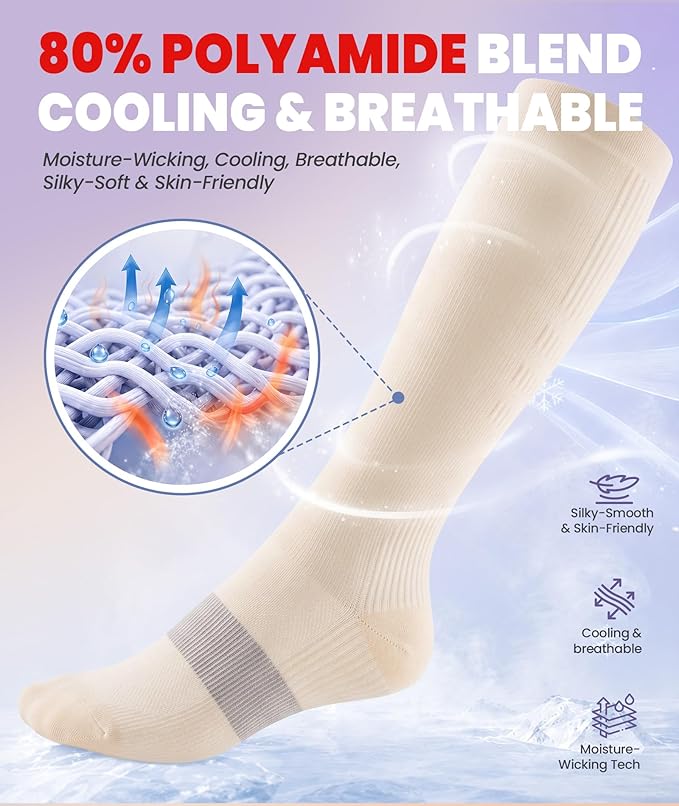 PULIOU Cooling Compression Socks for Women Men, 20-30 mmHg Circulation Knee High for Travel, Flying, Running, 2 Pairs - Image 3