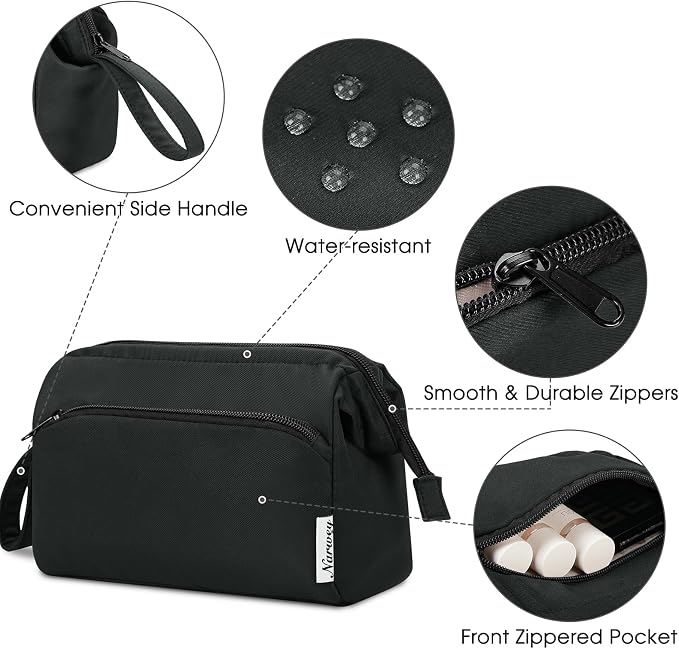 Narwey Makeup Bag Women Wide-open Make up Bag Travel Cosmetic Bag Organizer Toiletry Bag for Cosmetics Toiletries Accessories (Black) - Image 5