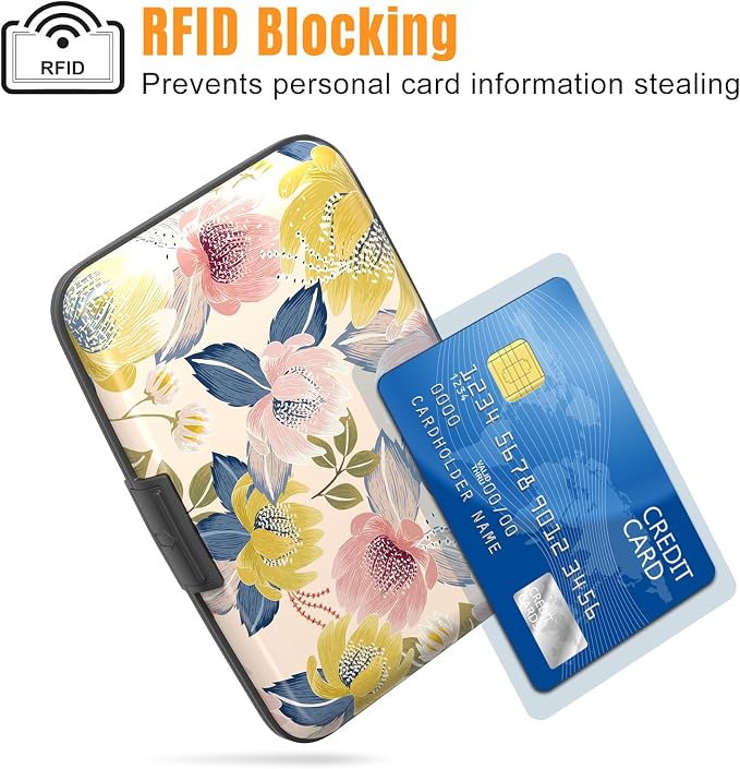 Rimilak Aluminuml Credit Card Holder,Colorful Flower | Mini Credit Card Wallet RFID Blocking Slim Metal Hard Case for Women Men - Image 2