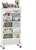6-Tier Rolling Bookshelf Magazine Rack with Wheels White | Mobile Bookcase, Book Storage File Folder Organizer Cart for Home Study Office Living Room Classroom by yeavs