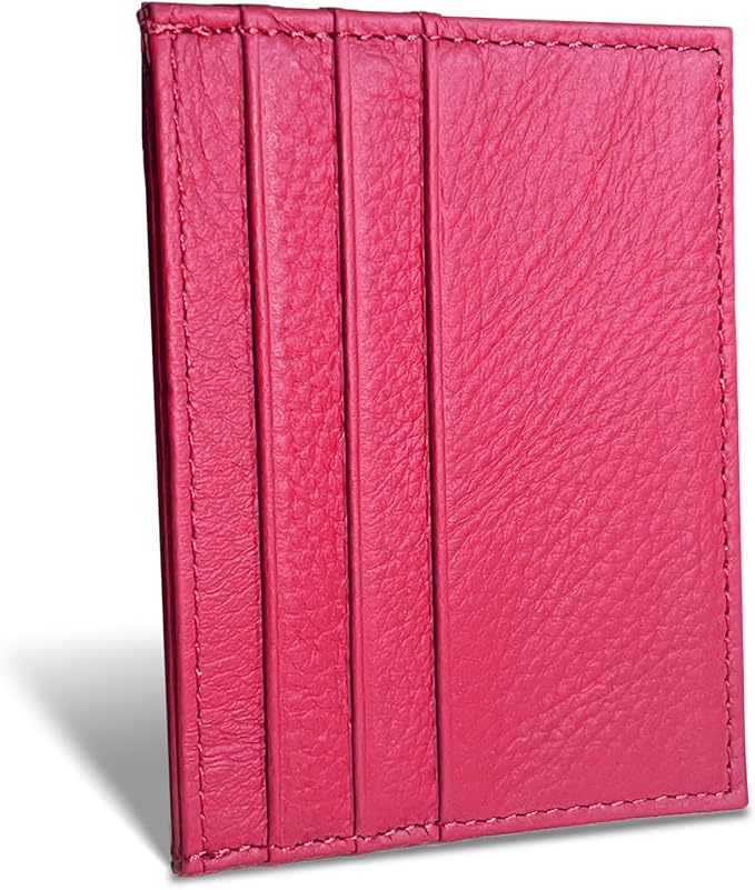 WOXVM Credit Card Holder Wallet RFID Blocking Slim Credit Card Cases Holder Premium Leather Minimalist Front Pocket Small Wallet with 6 Card Slots and 1 Pockets for Men Women (Rose Red) by WOXVM