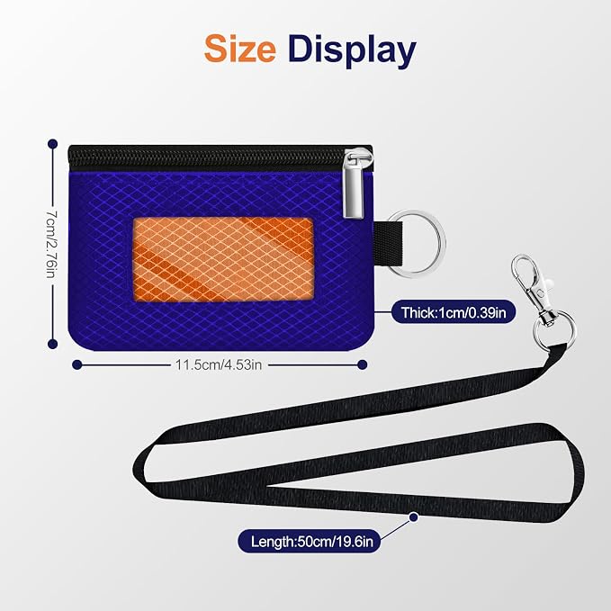 Minimalist RFID Blocking Small Wallet with ID Window,WaterResistant Zip Id Case Wallet with Lanyard Keychain for Cards,Cash,Travel,Women,Men (Sapphire Blue/Orange) - Image 5