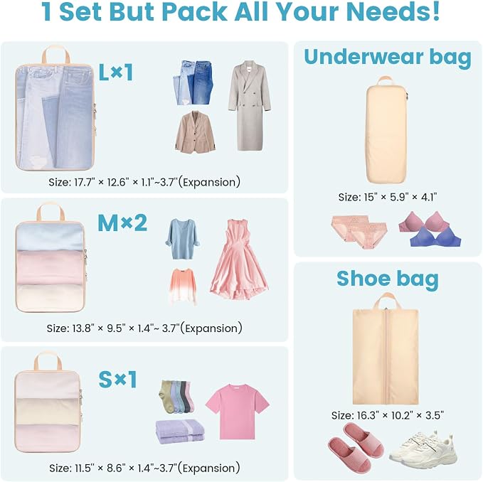 Cambond Compression Packing Cubes for Travel - Luggage Suitcase Organizer | Compression Zip Design for Space-saving, Expandable, Lightweight, Keep Clothes Sorted, Luggage Space Tidy, Carry on Pack Fast - Image 5