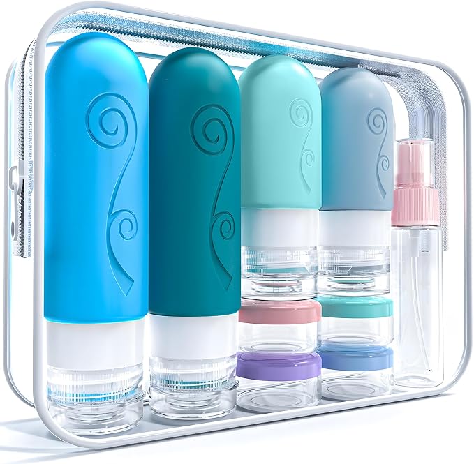 vodvob 16 Pack Travel Bottles Set for Toiletries, TSA Approved Travel Containers Leak Proof Silicone Squeezable Travel Accessories 2oz 3oz for Shampoo Conditioner Lotion Body Wash (BPA Free) (blue) by Unknown