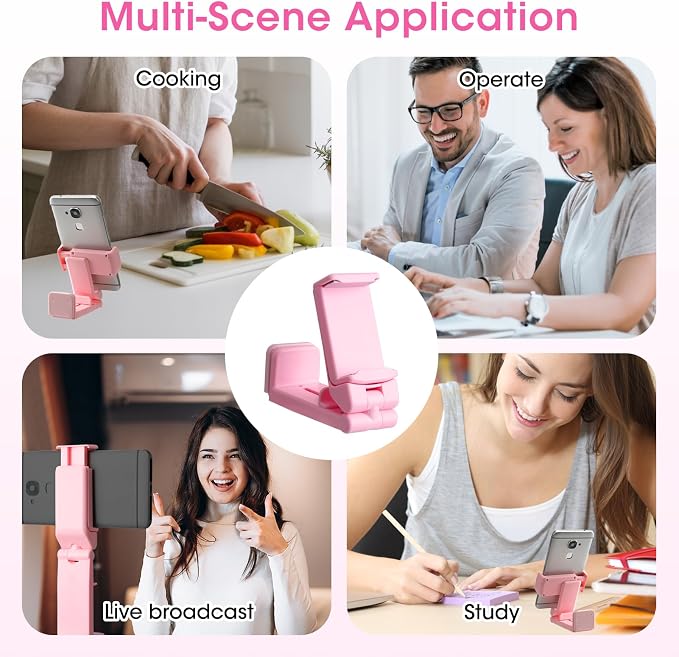 Airplane Phone Holder, Foldable Phone Holder for Airplane Seat Back Luggage Pole Desk 360° Rotation for Multi-Directional Viewing, Travel Essentials Holds Cell Phones (Pink 1pcs) - Image 5