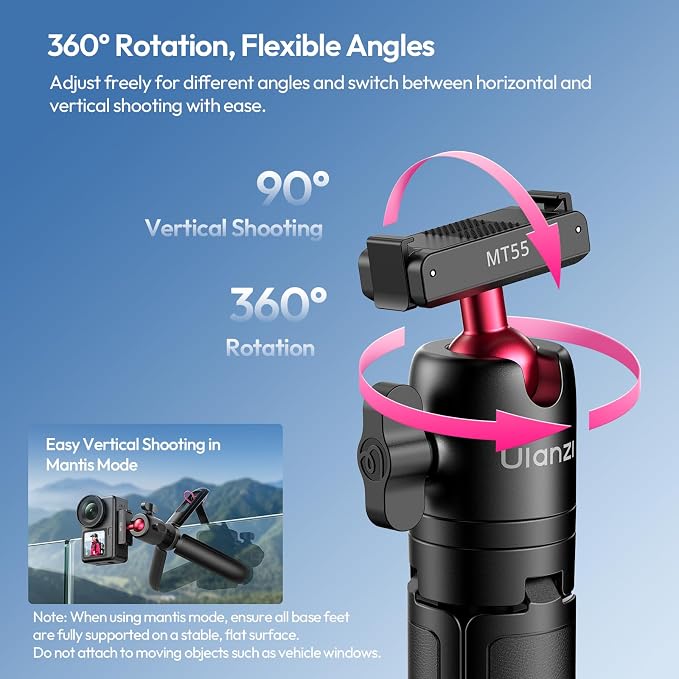 ULANZI Magnetic Mini Tripod Selfie Stick for Action 6/Nano/Xtra Atto | Mantis Hook, Quick Snap Strap Mount, Magnetic Base for Action 6 Nano, 4-Section Extension, 360° Ball Head - Image 7