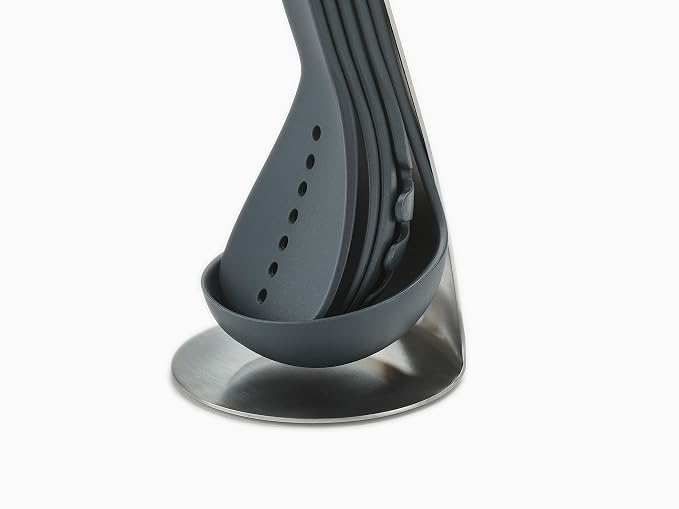 Joseph Joseph Nest 5 Compact Stacking Utensils kitchen tool set with magnetic storage stand, organization, dishwasher safe - Dark Gray/Stainless Steel - Image 3