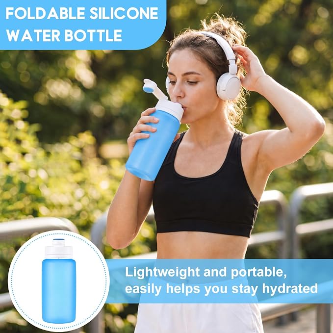 LemonRoad 2 Pcs 19 oz Silicone Collapsible Water Bottle, Pink Blue | Portable Foldable Water Bottle, Leakproof, Carabiner, Reusable, Lightweight, for Travel Sport Hiking Camping Cycling Office - Image 4
