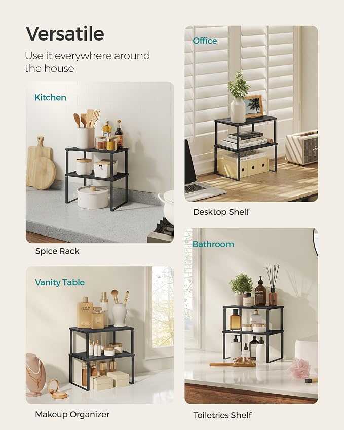 SONGMICS Cabinet Organizer Shelf, Set of 4 Spice Rack, Kitchen Storage | Kitchen Storage, Spice Rack, Steel and Particleboard, Ebony Black and Matte Black, BYSTRO Collection UKCS027B01 - Image 6
