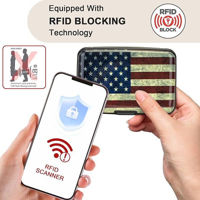 Mini RFID Aluminum Wallet Credit Cards Holder Business Card Case Metal ID Case for Men Women (Flag) - Image 2
