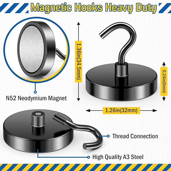 FINDMAG 6 Pack Magnetic Hooks, 110LB+ Magnetic Hooks for Cruise Cabins | Strong Magnets with Hooks for Cruise, Ship, Travel, Home, Refrigerator and Fridge, Heavy Duty for Daily Use, Black - Image 6