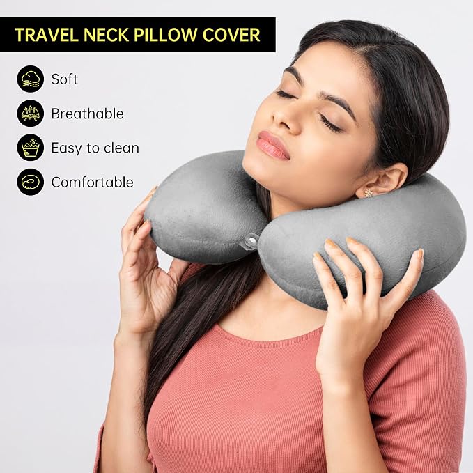 2 Packs Travel Neck Pillow Cover, Reusable U Shaped Washable Soft Smooth Airplane Pillow Cover - Image 7