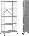 BRIAN & DANY 5-Tier Foldable Storage Shelves with Wheels, Folding Metal Rack Shelving Unit, Heavy Duty No Assembly Organizer Shelf for Garage, Kitchen, Basement, Pantry, Gray by BRIANDANY