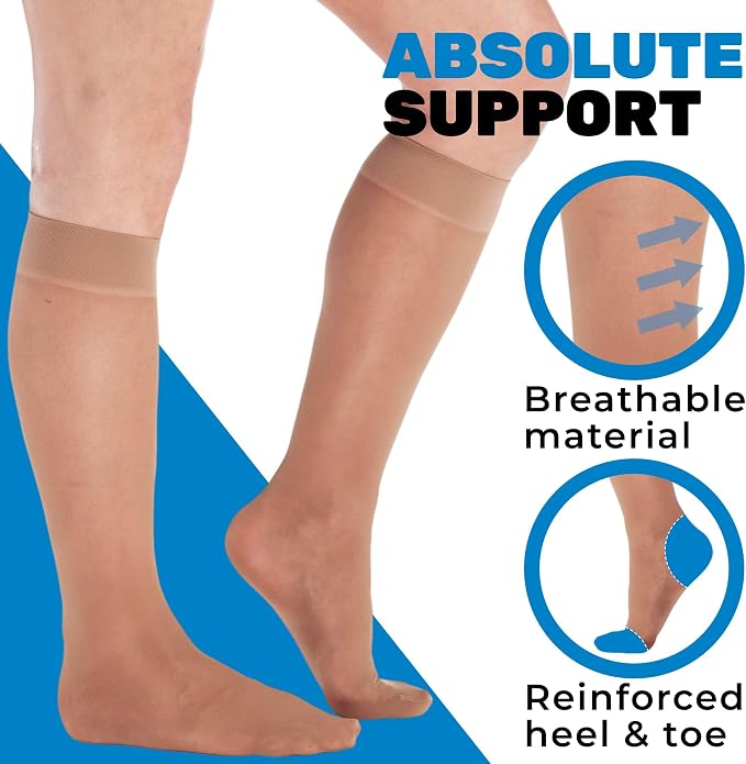 ABSOLUTE SUPPORT Sheer Knee High Compression Socks 8-15mmHg | Made in USA, Graduated Medical Compression, Circulation & Varicose Veins, Edema, Swelling, Lymphedema, Travel Ready, A107 - Image 3