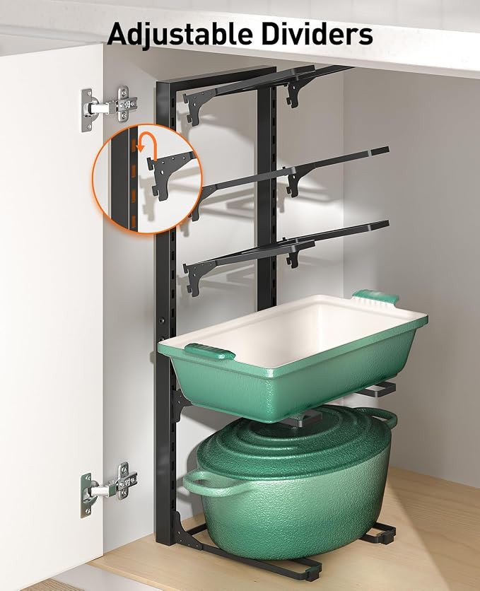 Pots and Pans Organizer Under Cabinet 23.6" 10-Tier Adjustable Black | 2 DIY Modes, Tool-Free Assembly, Max 150 Lbs, Fits Large Stockpots, Cast Iron Pans & Heavy Cookware, For Kitchen Cabinets - Image 5