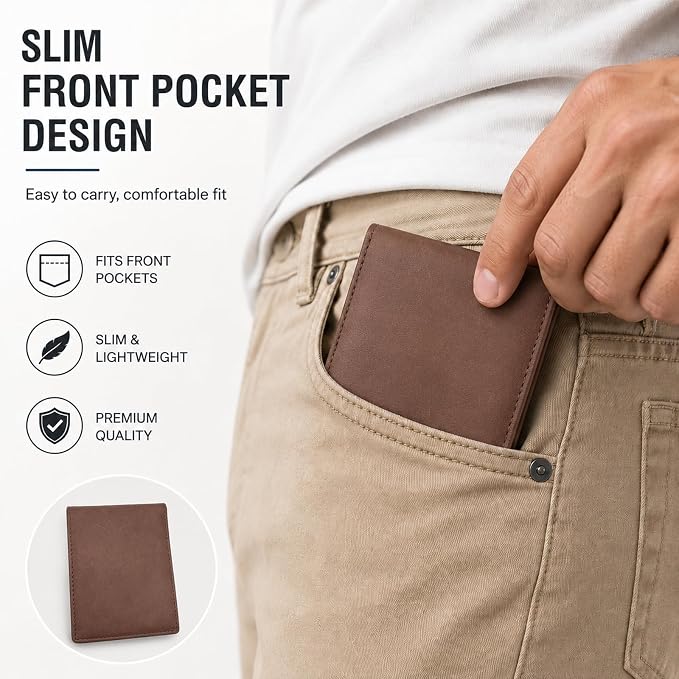 Wallet for Men Slim RFID Blocking Genuine Leather Bifold Mens Wallet | Front Pocket Credit Card Holder with 2 ID Windows, Holds 12 Cards & Cash Minimalist Thin Wallet, Gifts for Men - Image 5