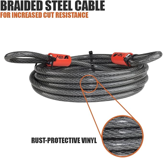 BV 4FT Heavy-Duty Security Cable Lock with Loops – Extra Thick 10mm (3/8") Braided Steel, Cut-Resistant & Weatherproof Wire Cable for Padlock, Gate, Bike, Motorcycle & Outdoor Equipment - Image 6
