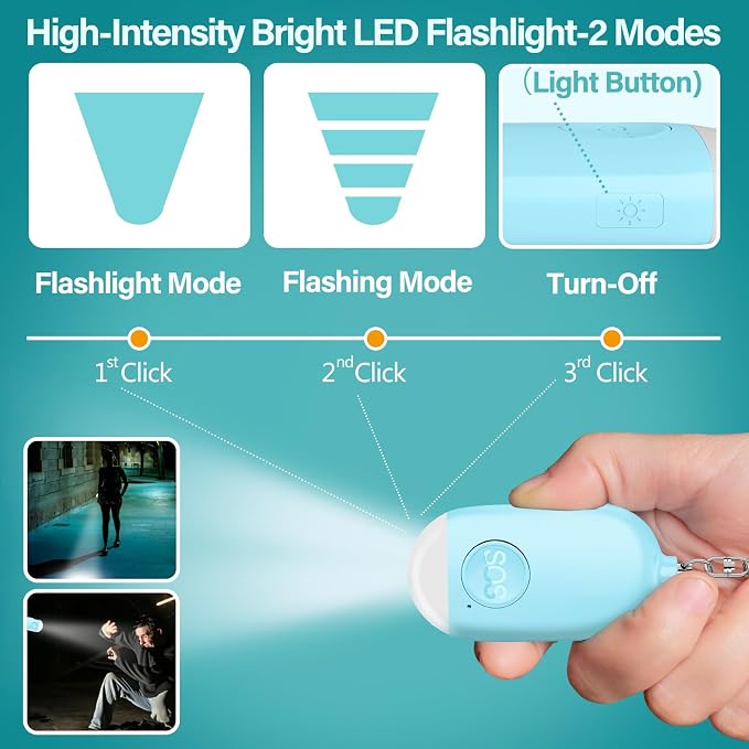 Hion Personal Safety Alarm for Women, Rechargeable 130dB Self Defense Alarm Keychain with LED Flashlight, Emergency Safe Sound Security for Children Elderly College Girls Men, Blue - Image 4