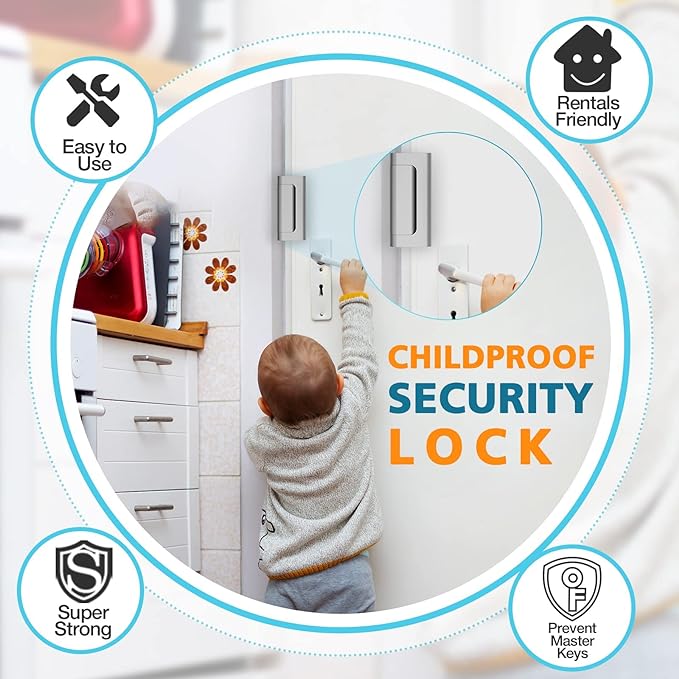 Door Reinforcement Lock Door Locks for Kids Safety Home Security 3 Pack | Child Proof Door Latch Front Door High Security Lock Withstands 800 lbs of Force Top Door Latch Lock Inward Swinging Inside - Image 4