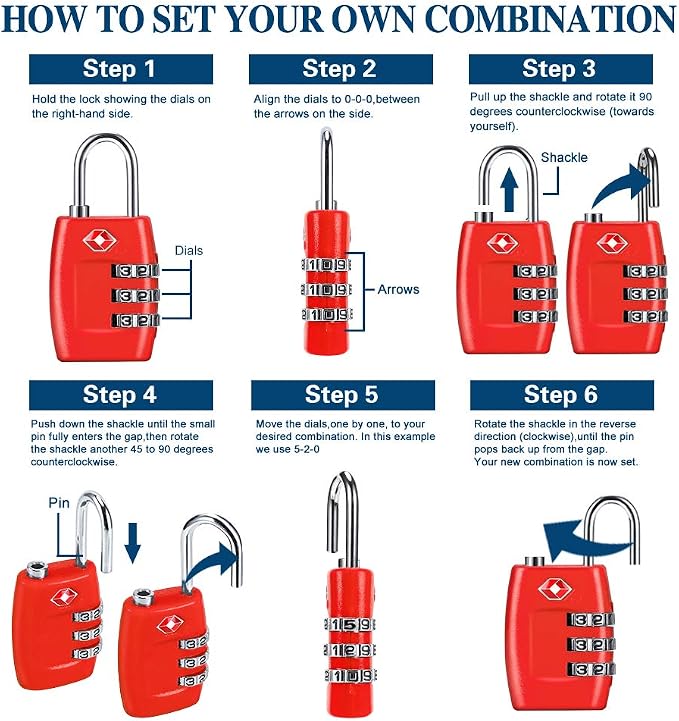TSA Luggage Locks (4Pack) - 3 Digit Combination Padlocks - Approved Travel Lock for Suitcases & Baggage (Red) - Image 2