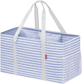 LHZK Standing Extra Large Utility Tote Bag with Metal Wire Frame and the Sides Rinforced, Extra Large Tote Bag with Handle, Reusable Grocery Bags Foldable, Beach Bag, Car Tote (Blue) | Metal Wire Frame by LHZK