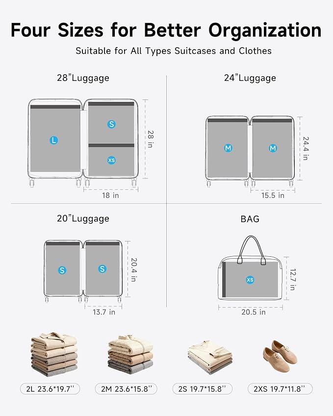 Travel Vacuum Bags with 2026 Lastest Wireless Pump, 8 Pack-4 Sizes Space Saver Vacuum Storage Bags for Luggage and Suitcase, Compression Bags for Packing, Vacuum Seal Bags for Clothing Travel - Image 4