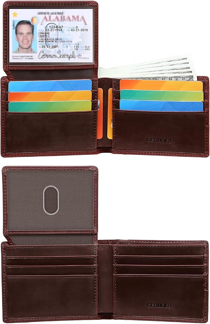 Wallet for Men-Genuine Leather RFID Blocking Bifold Stylish Wallet American Flag Wallet With 1 ID Window (Red, With ID Window) - Image 8