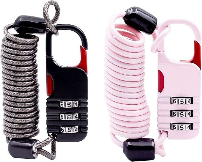 Travel Locks Cable Retractable, Mini Snowboard Lock with Combination, Small Padlock Combination with Wire for Luggage, Backpack, Suitcase, Stroller, Ski Gear, Motorcycle Helmet Anti Theft by SpecializeinCombinationLock