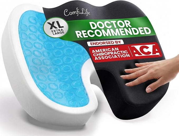 ComfiLife Extra Large Gel & Memory Foam Seat Cushion - Doctor Recommended Office Chair, Car Seat, Lifting Cushion - Back & Sciatica Pain Relief - Wide Seat Cushion for Big & Tall (Black) by ComfiLife