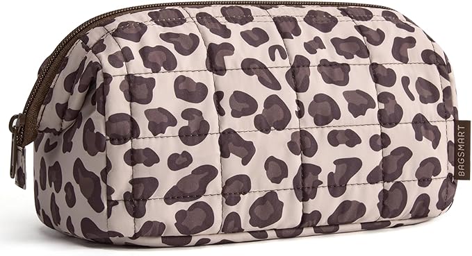 BAGSMART Makeup Bag Travel Toiletry Bag, Wide-open Zipper Pouch, Leopard | Puffy Padded, Travel Essentials, Make Up Bag, For Women, Makeup Organizer, Toiletries Accessories Brushes by BAGSMART
