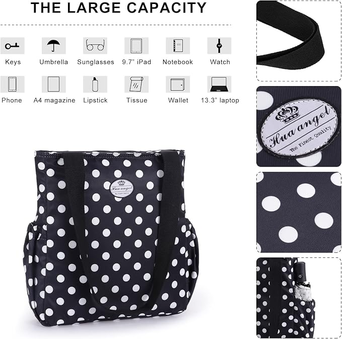 HUA ANGEL Floral Tote Bag - Casual Shoulder Bag Daily Tote Bag with Zipper Gym Travel Shopping Work Handbag for Women - Image 4