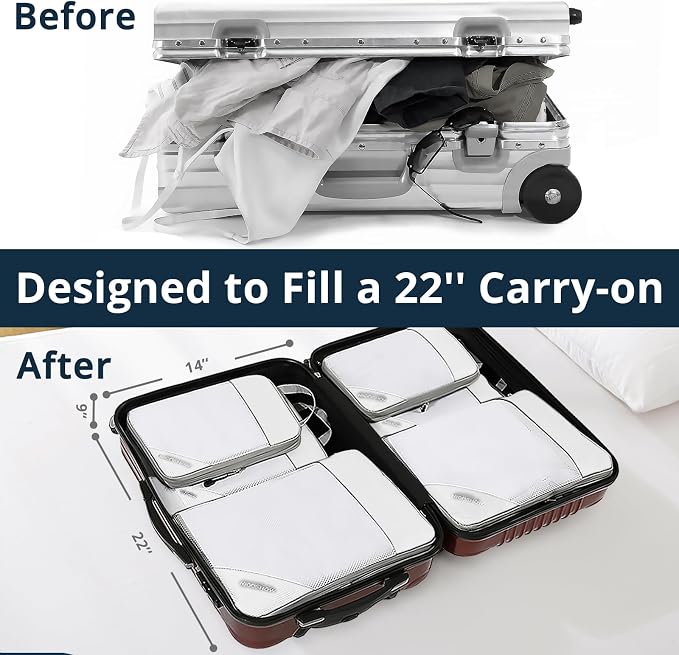 Compression Packing Cubes 6 Set, Compressible Space-Saving Packing Cubes for Travel - Compression Bags, Luggage Organizer, Travel Essentials for Women, White - Image 6