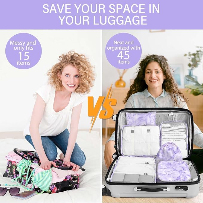 8 Set Packing Cubes for Travel, Luggage Packing Organizers Accessories Large Toiletries Bag for Clothes Shoes Cosmetics (8Set-Purple Marble) - Image 5