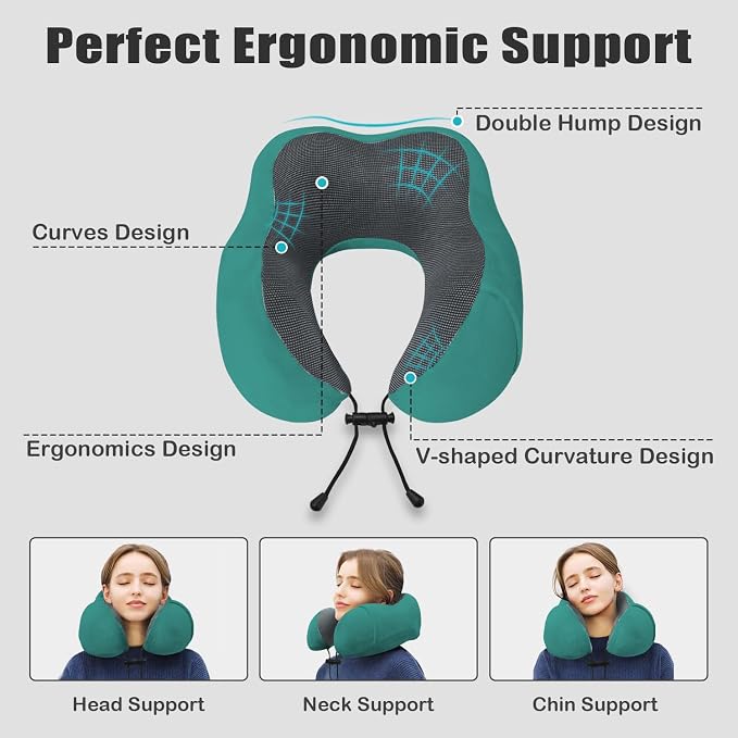 Travel Pillow, Memory Foam Neck Pillow for Traveling, U Shape Neck Pillow Airplane Portable Flight Pillow Travel Kit with 5D Contoured Eye Masks and Earplug for Plane Train Car Home Office - Image 4